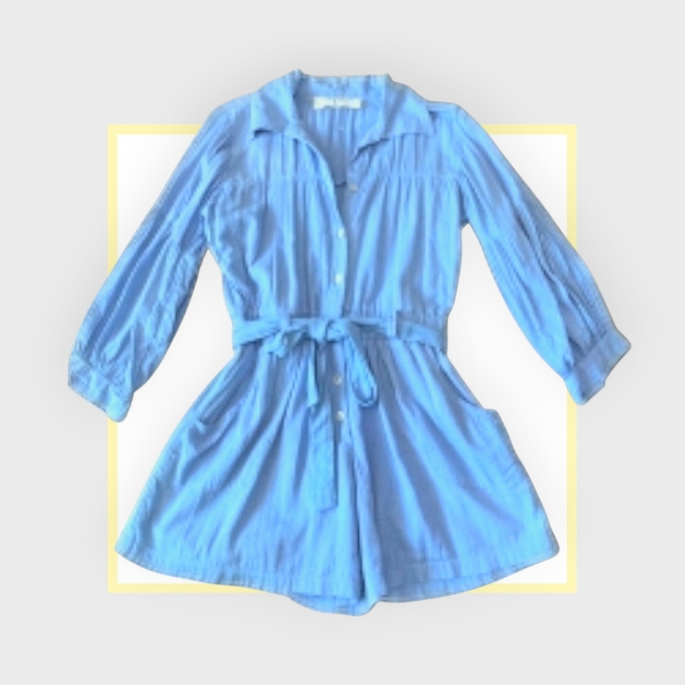 Jens Pirate Bootie Secret Garden Romper Long Sleeve Large Blue EUC